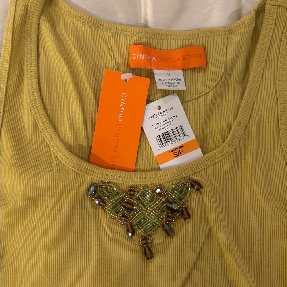 Cynthia Steffe Mustard Top with Gem Embellishments, size small